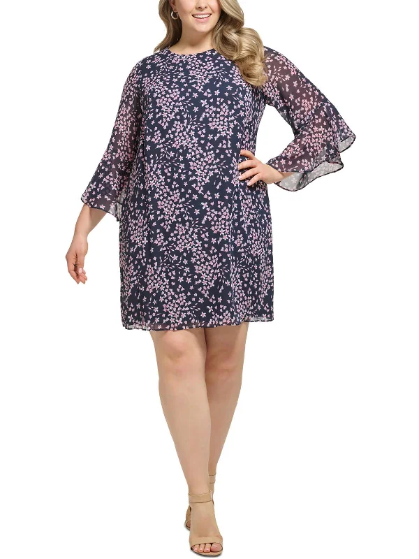 Plus Womens Floral Knee Length Midi Dress