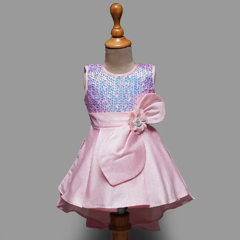 Pastel Pink and Blue Girls Frock with Bow