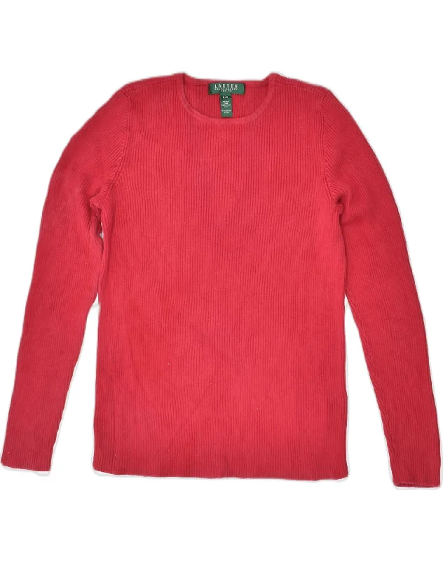 RALPH LAUREN Womens Crew Neck Jumper Sweater UK 10 Small Red Cotton