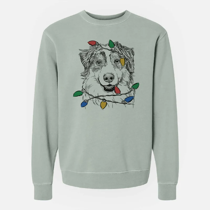 Christmas Lights Aonghus the Australian Shepherd - Unisex Pigment Dyed Crew Sweatshirt