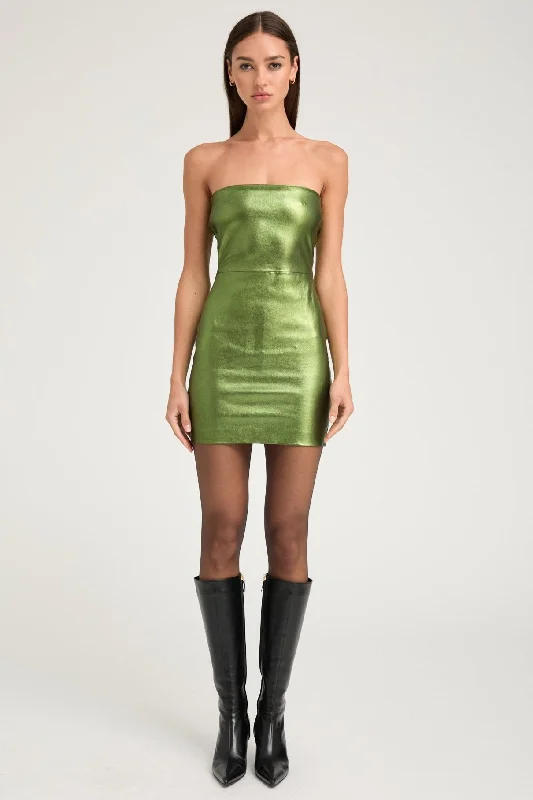 Metallic Green Leather Mini Tube Dress