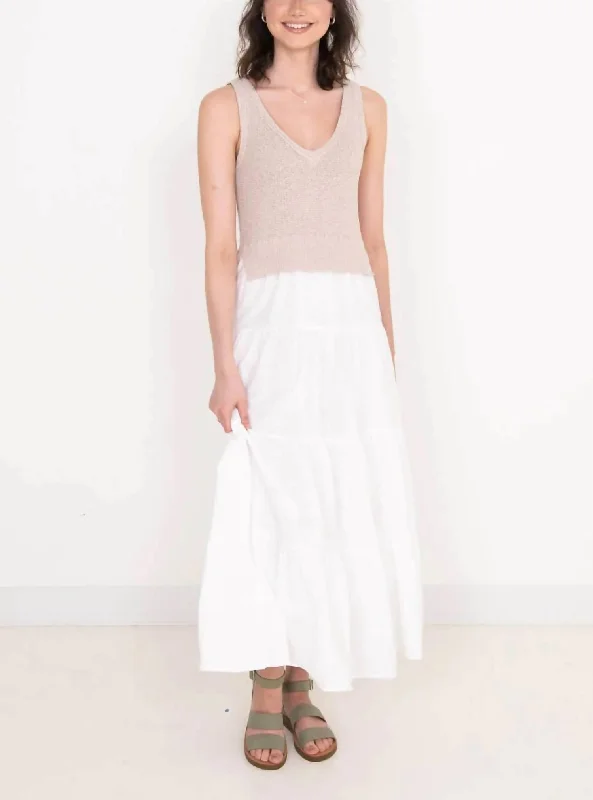 KNIT MIX MAXI DRESS in Natural White