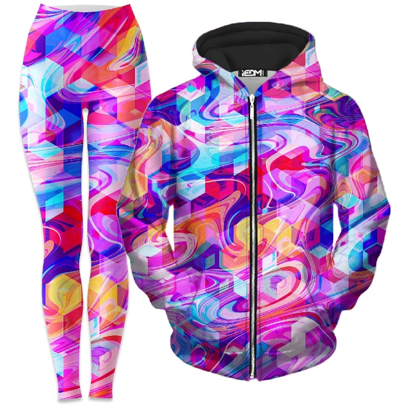 Cubic Drop Zip-Up Hoodie and Leggings Combo