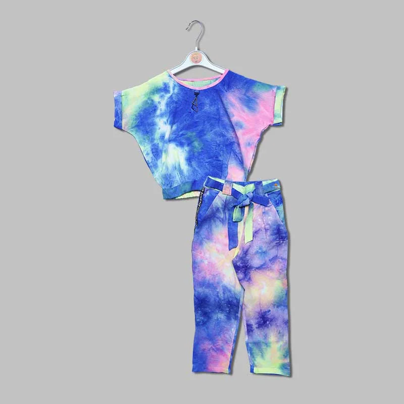 Blue & Pink Tie Dye T-shirt and Pant Set for Kids