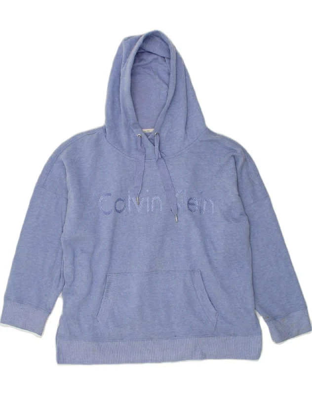 CALVIN KLEIN Womens Oversized Graphic Hoodie Jumper UK 14 Medium Blue