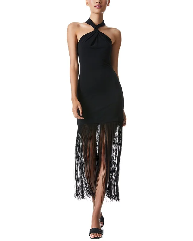 alice + olivia Steph Twist Neck Fringe Dress