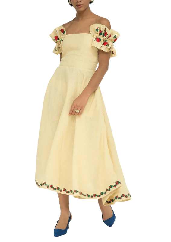 Alanya Linen Embroidered Midi Dress