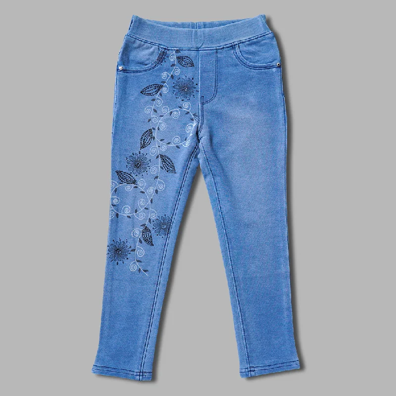 Blue Floral Jeggings for Girls