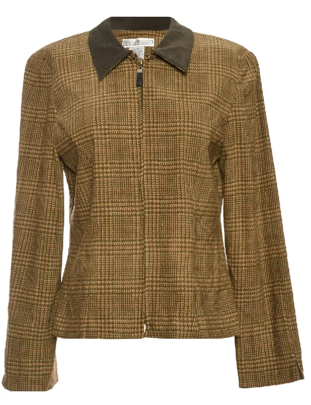 Dogtooth Brown Contrast Collar Jacket - M