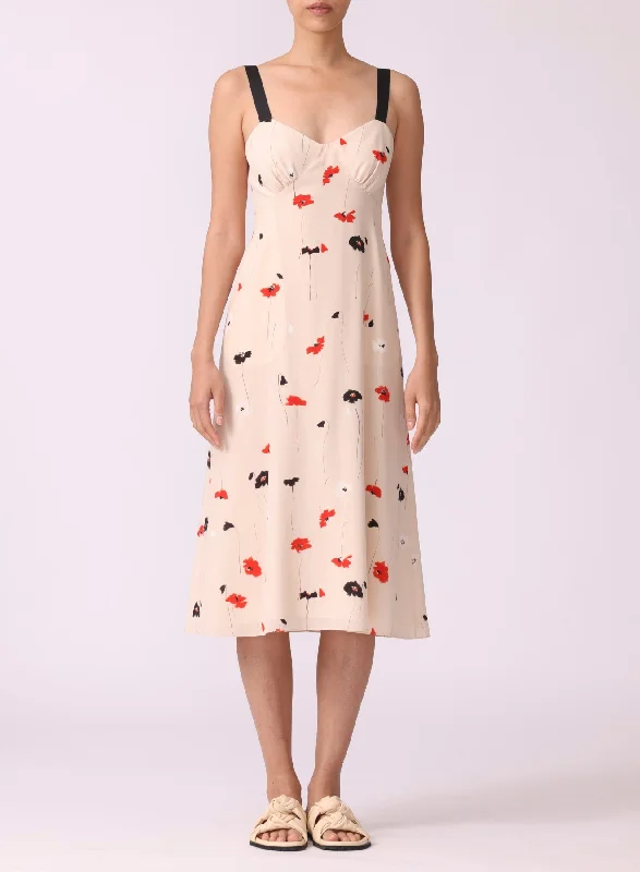 Printed Slip Dress W/ Smocking Detail