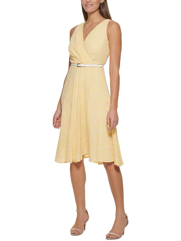 Womens Pleated Midi Fit & Flare Dress