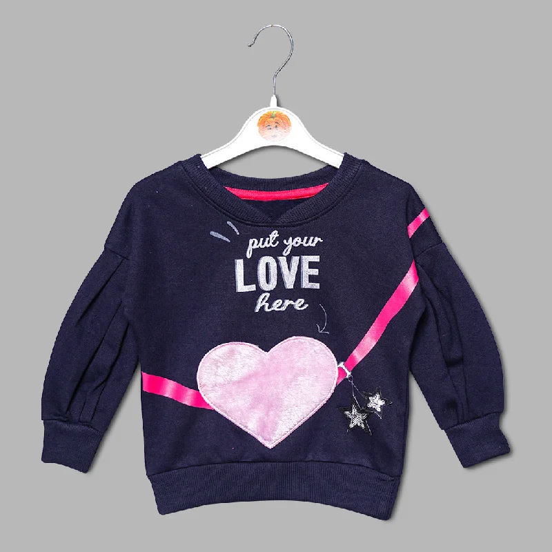 Navy Blue & Pink Printed Girls Top