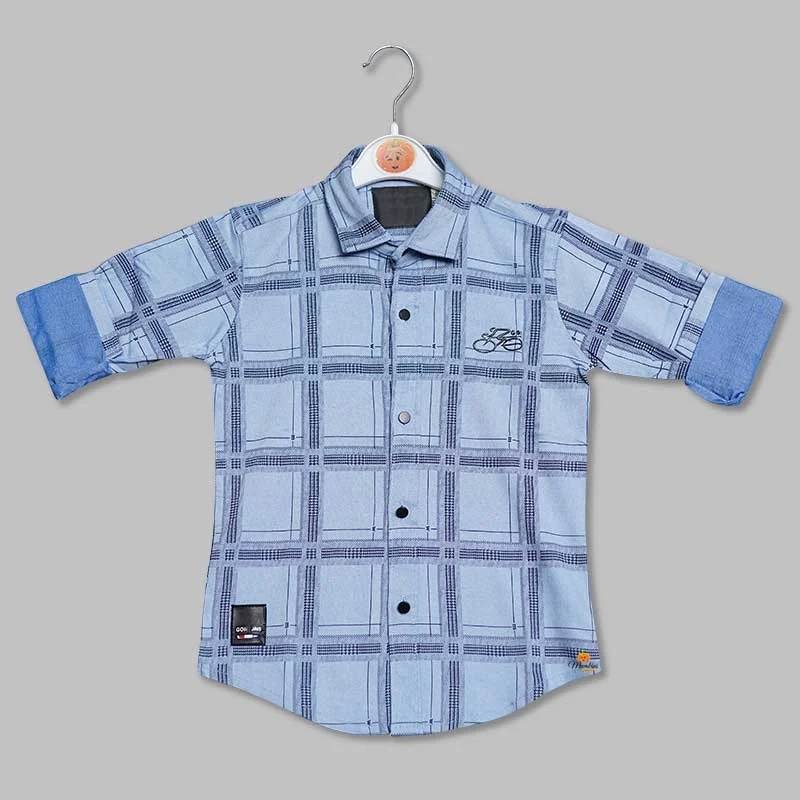 Blue Square Checked Shirt for Boys