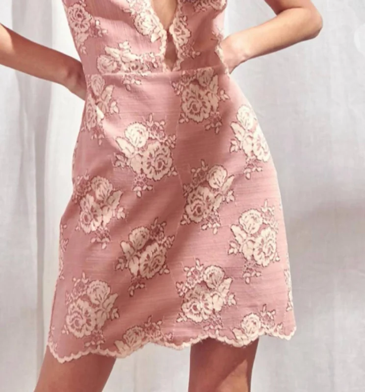 LACE PEEKABOO MINI DRESS in Dusty Rose