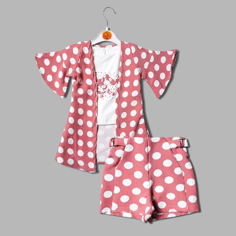 3 Pcs Western Wear For Girls And Kids With Polka Print