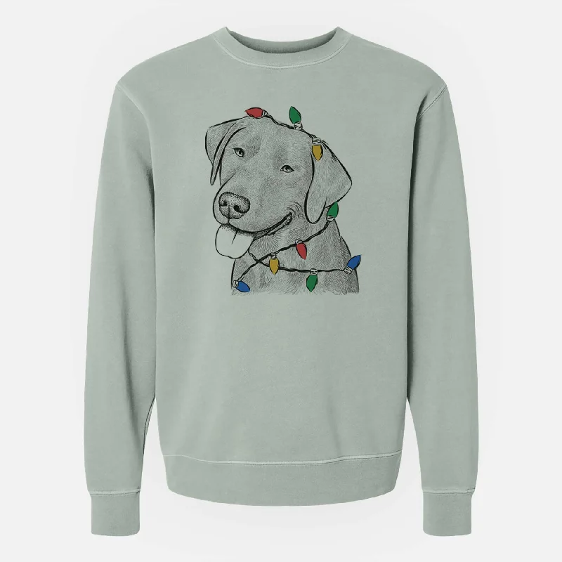 Christmas Lights Zeppelin the Black Labrador - Unisex Pigment Dyed Crew Sweatshirt