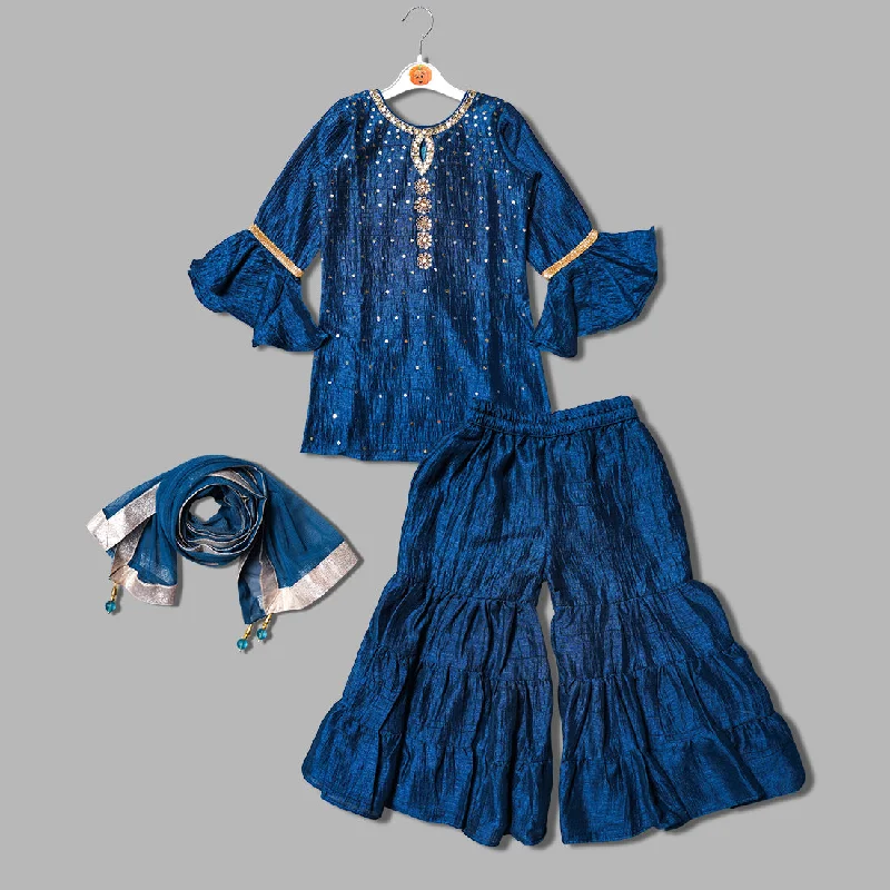 Blue & Wine Girls Gharara Dress