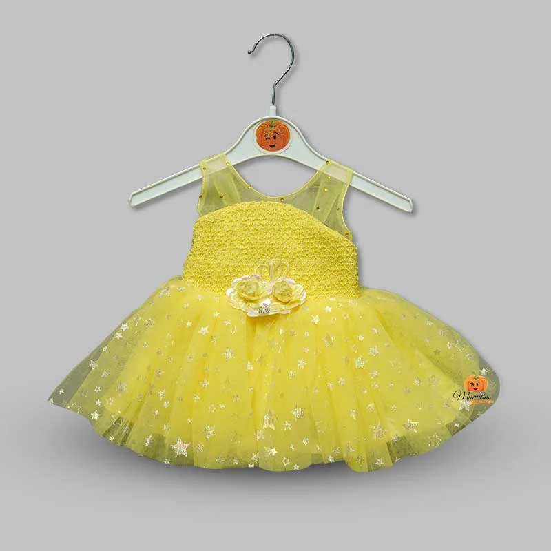 Soft Net Frock for Girls with Flower Applique