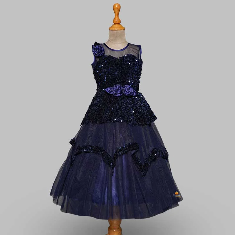 Blue Gown For Kids With Elegant Sequins