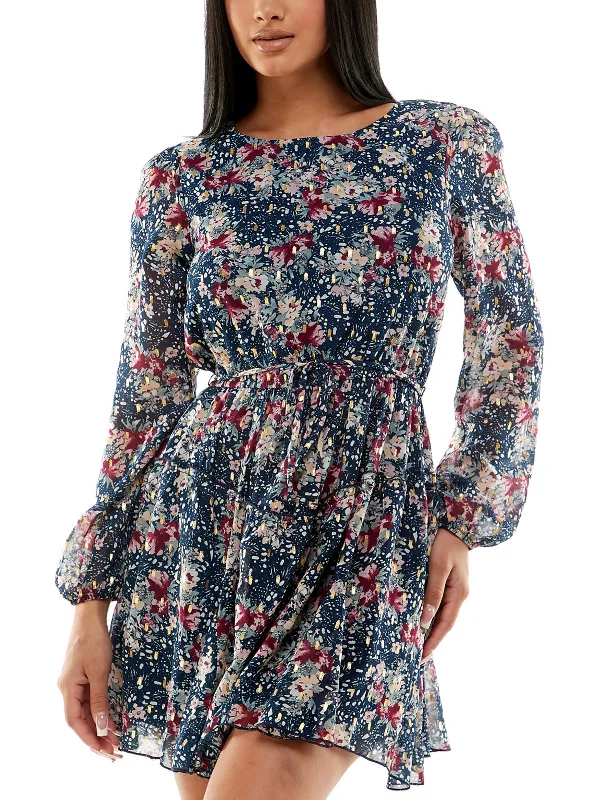 Juniors Womens Floral Short Mini Dress