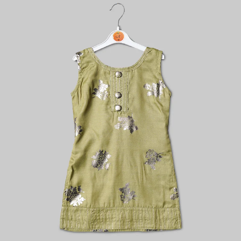 Green & Tomato Girls Sharara Dress