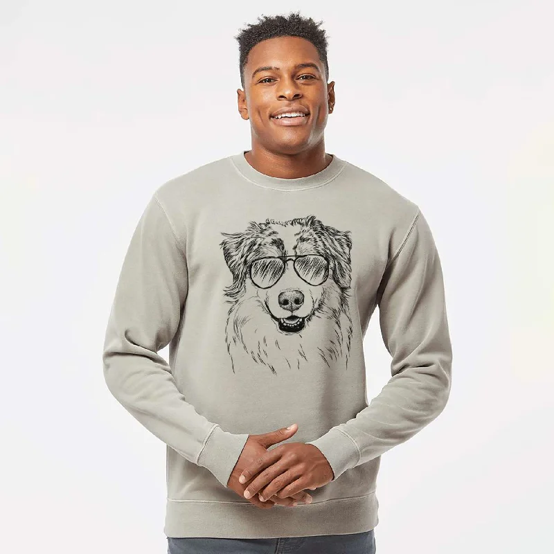 Aviator Aonghus the Australian Shepherd - Unisex Pigment Dyed Crew Sweatshirt