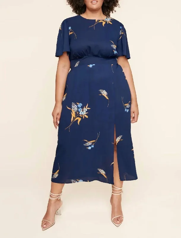 DUSK BLOOM FLORAL MIDI DRESS in Navy Multi