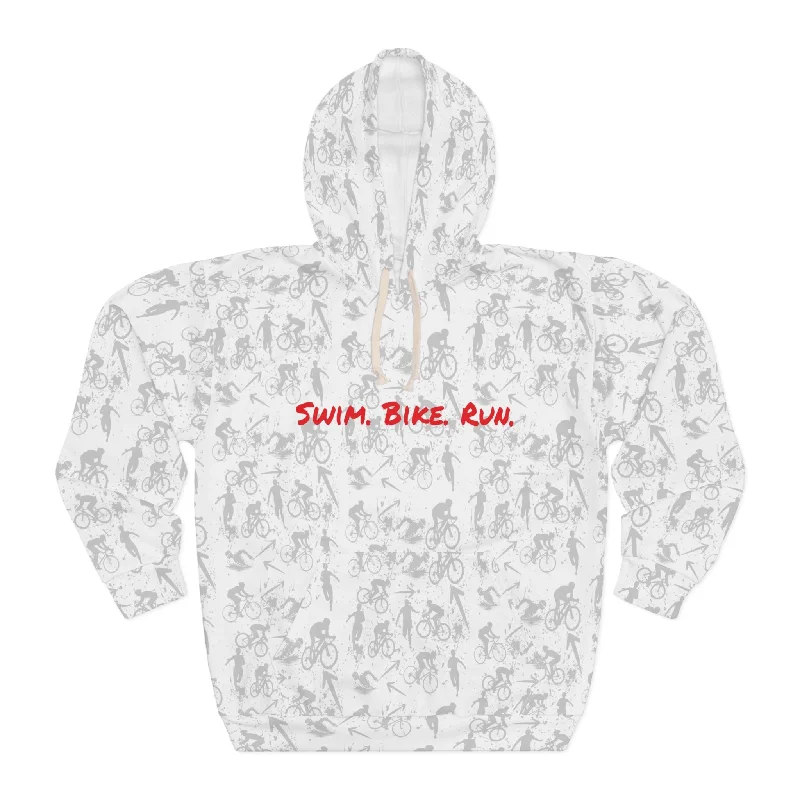 Swim Bike Run on Custom Triathlon Grudge White Pattern Hoodie - Unisex