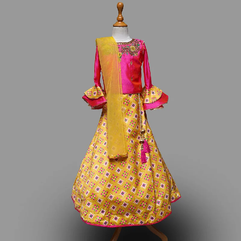 Pink & Yellow Girls Lehenga Choli