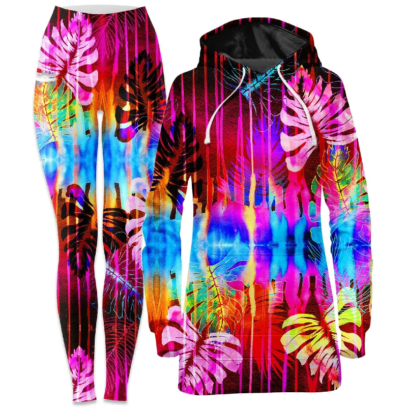 Fluorescent Jungle Hoodie Dress and Leggings Combo