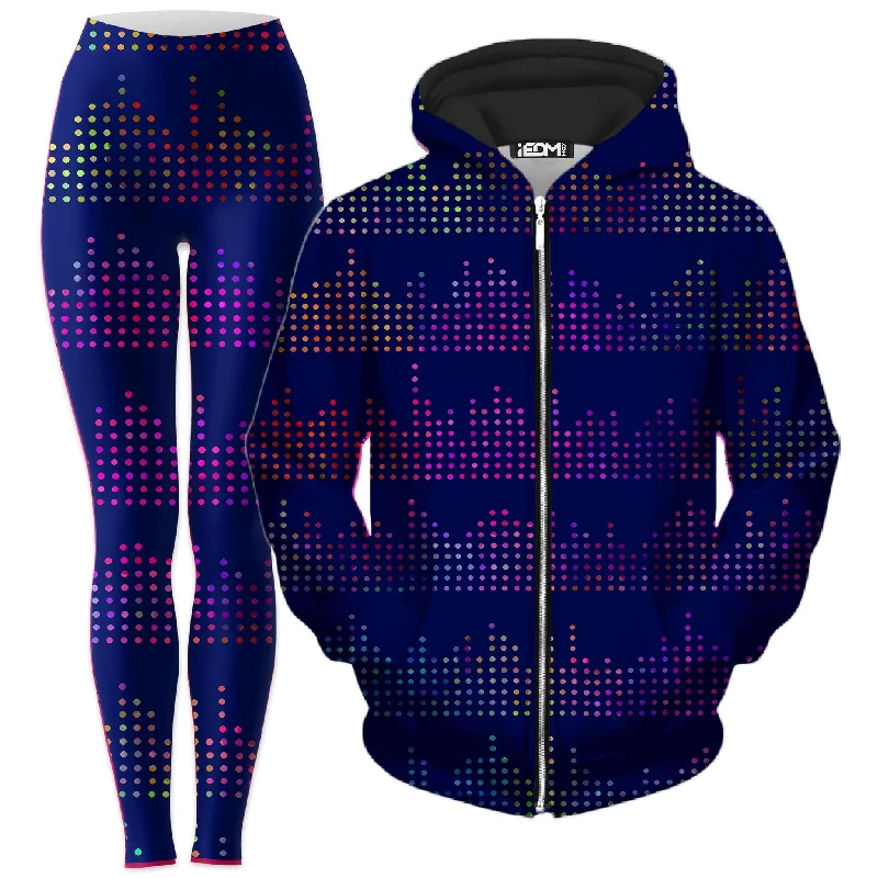 Techno Equalizer Bars Zip-Up Hoodie and Leggings Combo