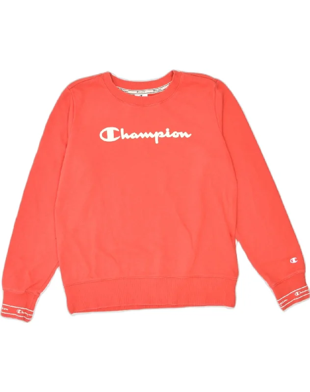 CHAMPION Womens Graphic Sweatshirt Jumper UK 16 Large Orange Cotton