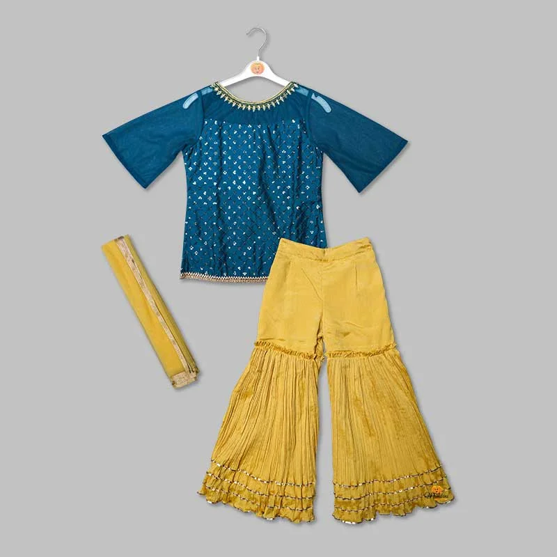 Blue & Yellow Girls Gharara Dress