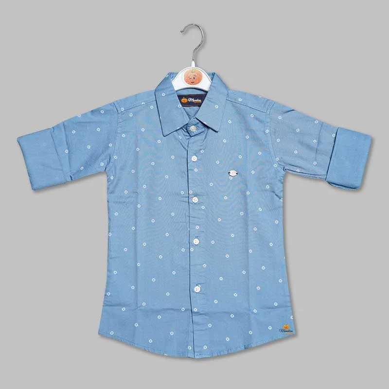 Blue Regular Fit Printed Shirt for Boys