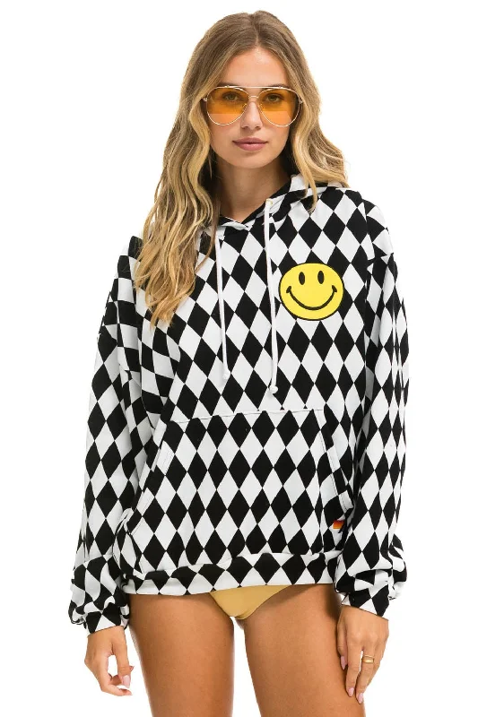 DIAMOND SMILEY 2 EMBRIODERY RELAXED PULLOVER HOODIE - WHITE // BLACK