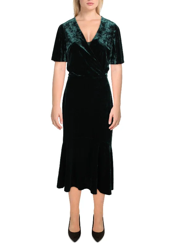 Womens Velvet V-Neck Cocktail and Party Dress