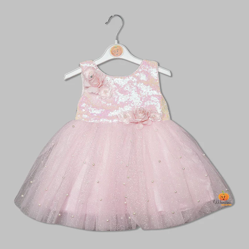 Pink Frock for Girls with Sequin Design