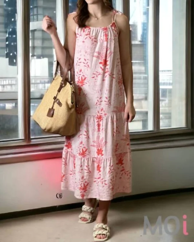 Ruby Shoulder Tie Dress In Pink Orange Floral