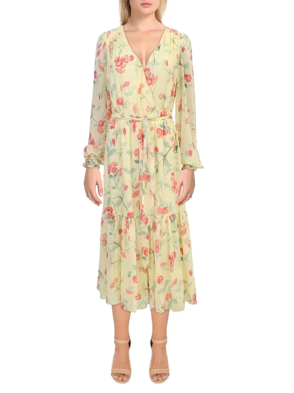 Womens Chiffon Floral Wear to Work Dress