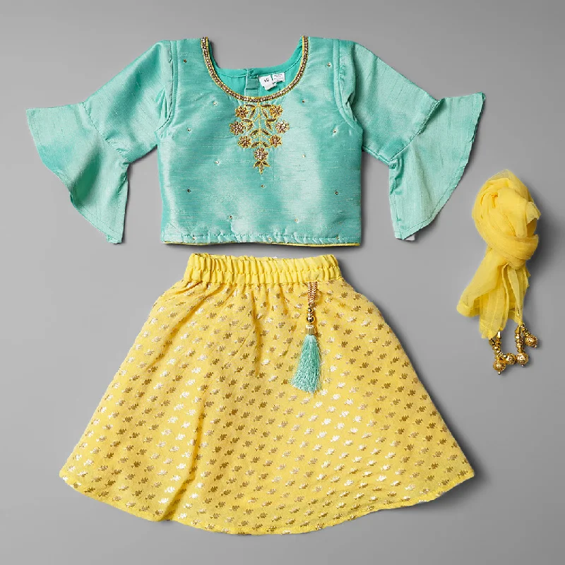 Sea Green & Yellow Baby Girls Lehenga Choli