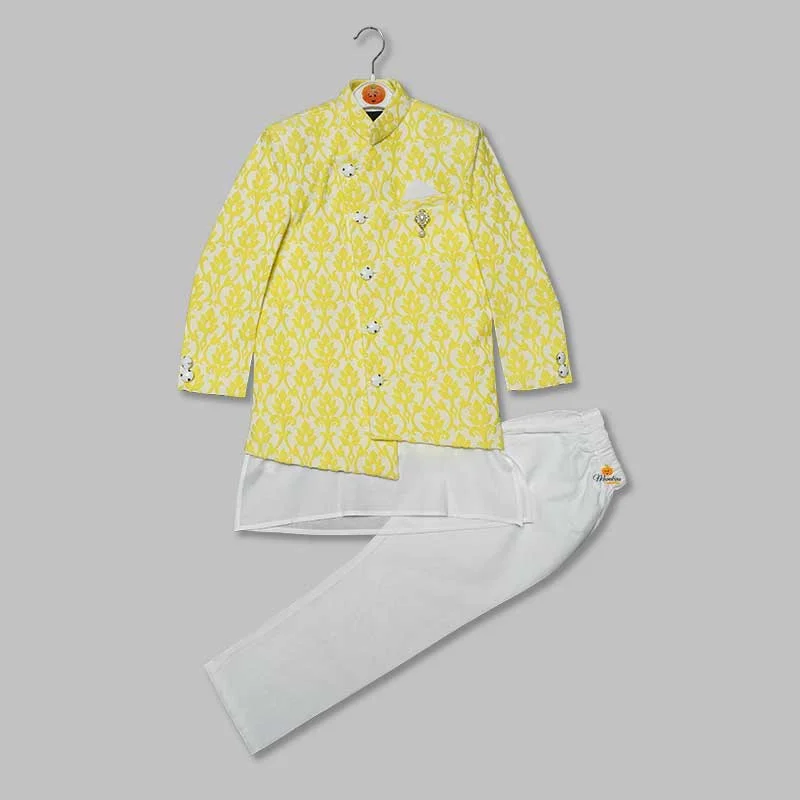 Yellow White Floral Boys Sherwani