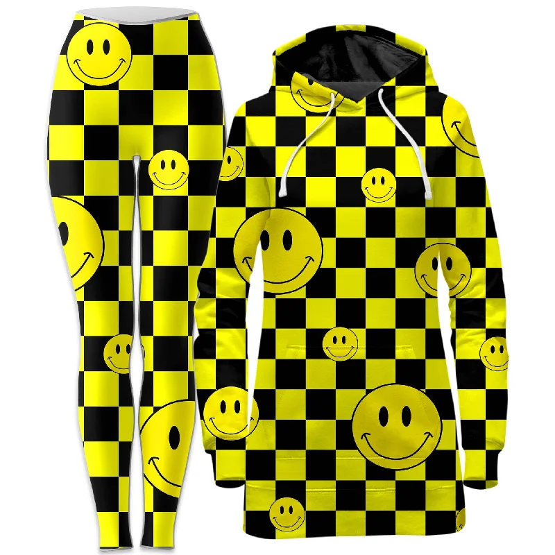 Smile Checkerboard Hoodie Dress and Leggings Combo