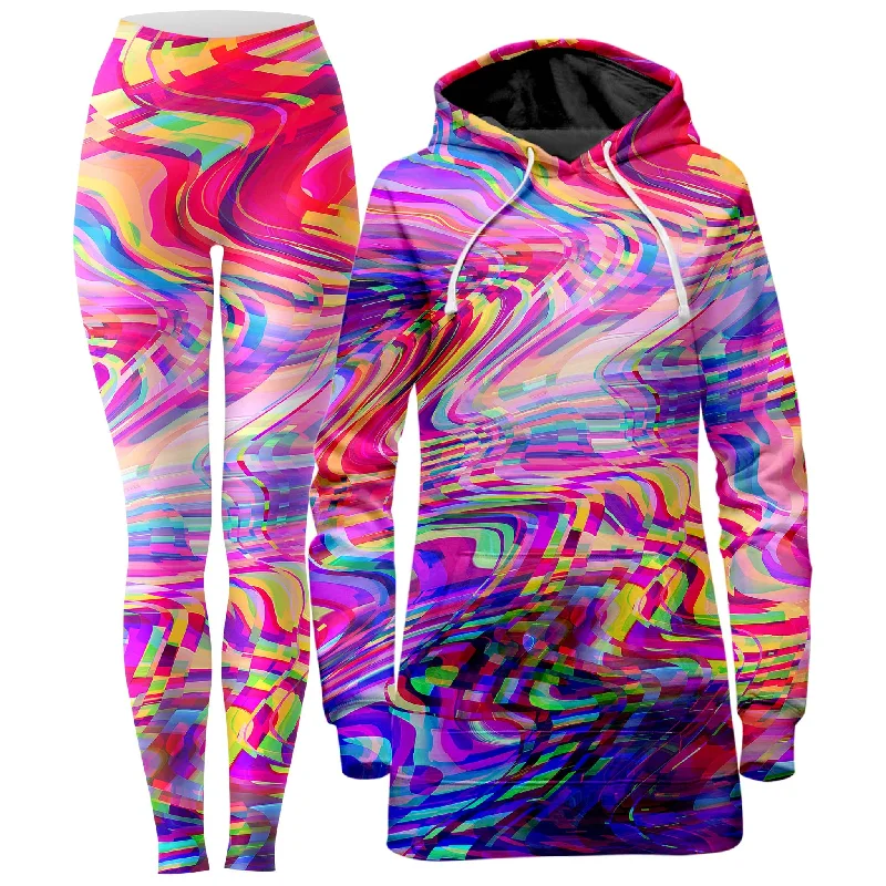 Glitch Waves Hoodie Dress and Leggings Combo