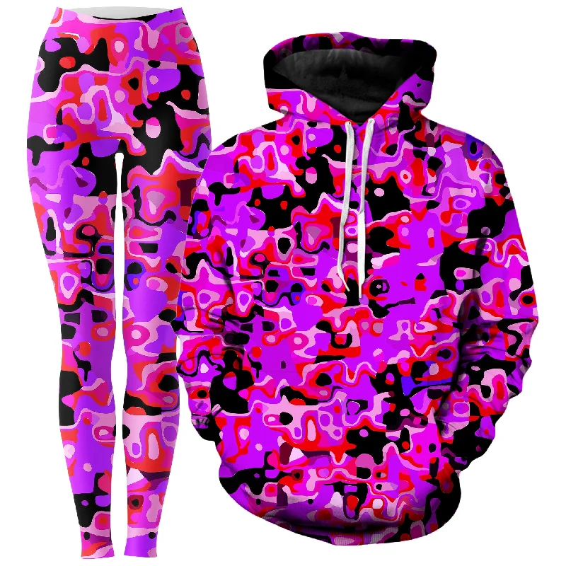 Purple Red and Black Rave Camo Melt Hoodie and Leggings Combo