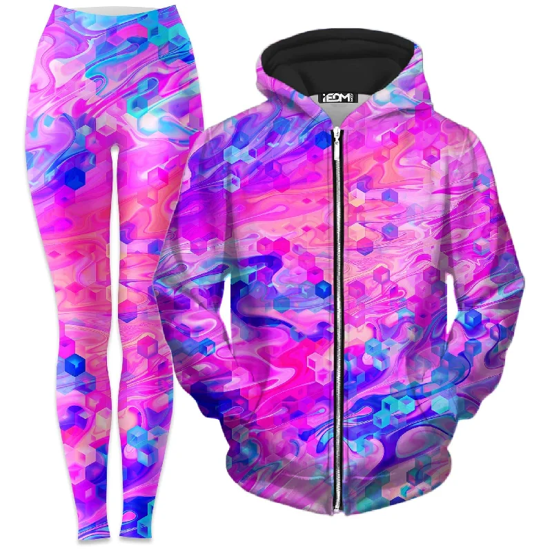 Cotton Candy Wash Zip-Up Hoodie and Leggings Combo