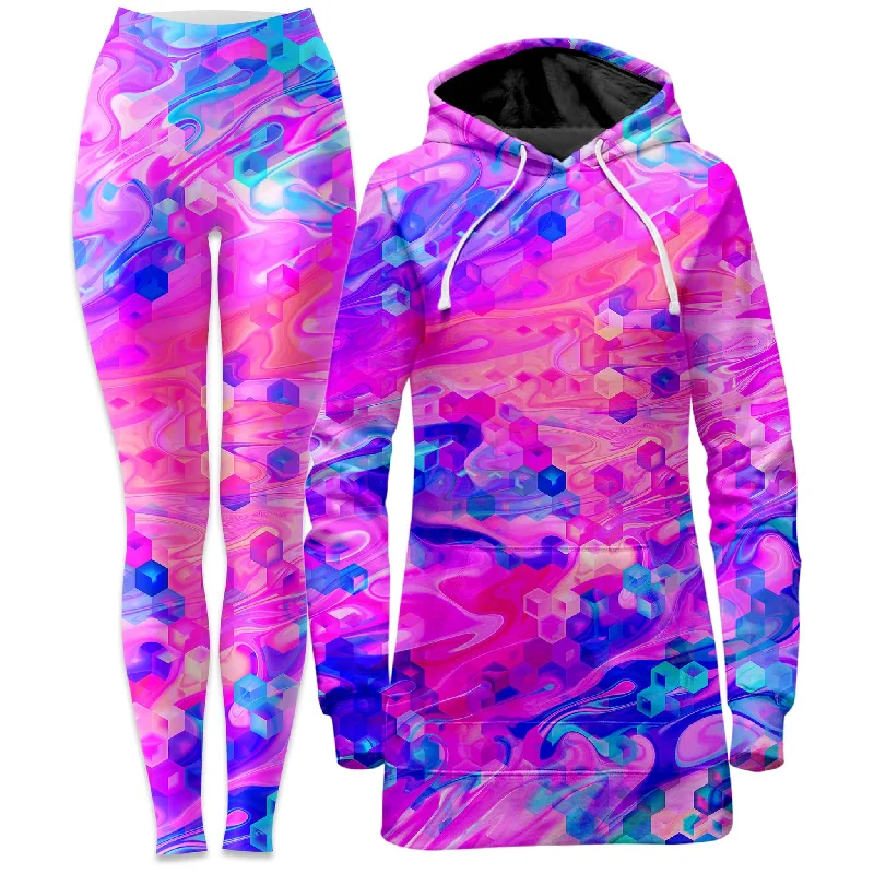 Cotton Candy Wash Hoodie Dress and Leggings Combo