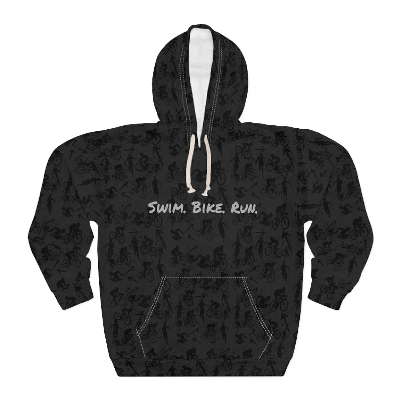 Swim Bike Run on Custom Triathlon Grudge Shadow Pattern Hoodie - Unisex