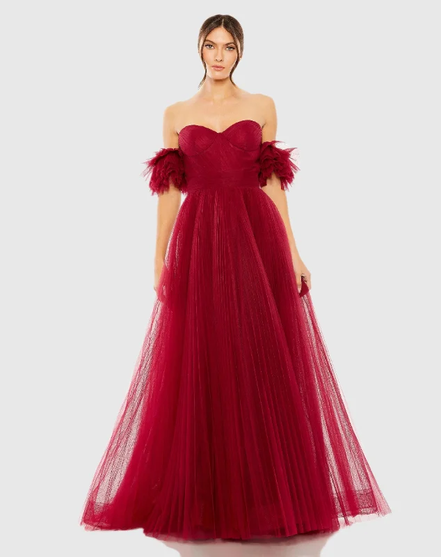 Red Off The Shoulder Tulle A Line Gown