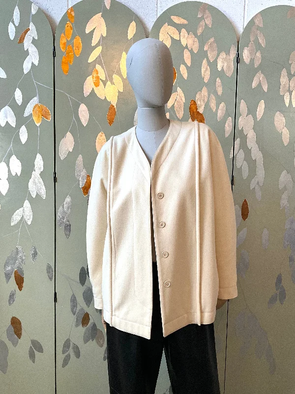 Vintage 1980s Gianfranco Ferré Cream Wool Collarless Jacket, Large