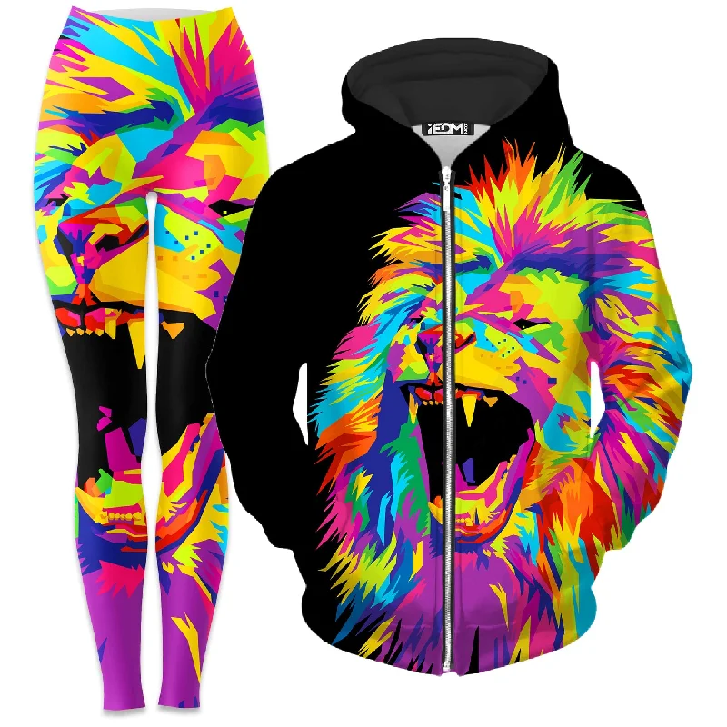 Psychedelic Lion Zip-Up Hoodie and Leggings Combo